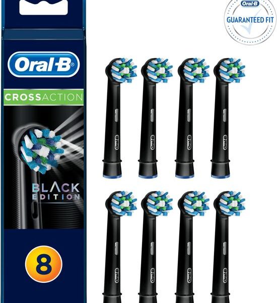 Oral-B CrossAction Opzetborstels Zwart - 8 Stuks - Verwijdert 100% Meer Tandplak, Perfect voor alle Oral-B Handvatten