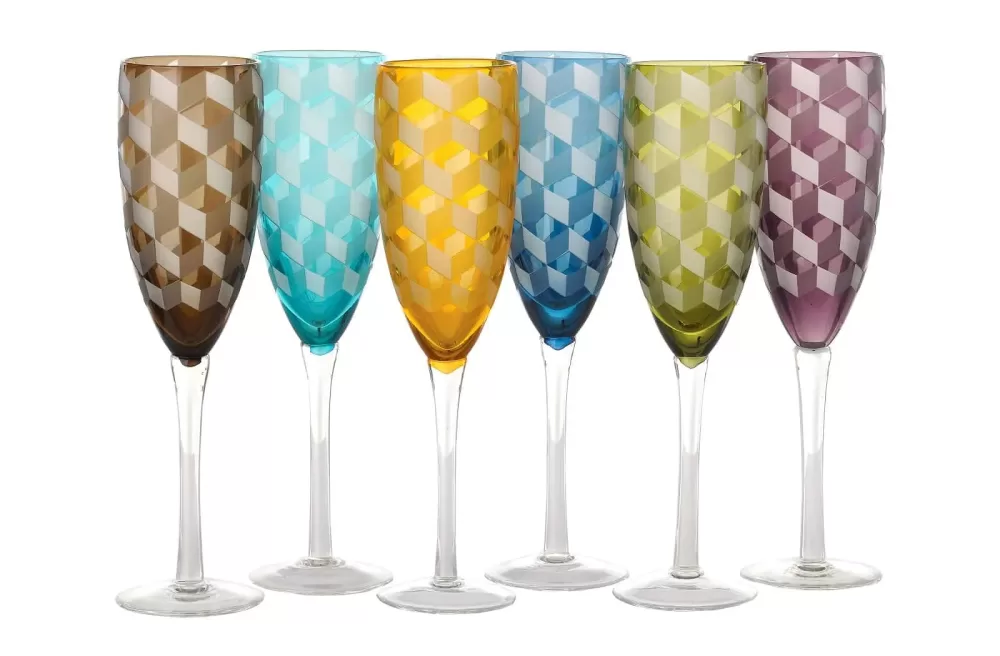 Pols Potten Blocks Champagnergläser 6er Set – Hochwertiges, vollfarbiges Glas mit einzigartigem Design für festliche Anlässe