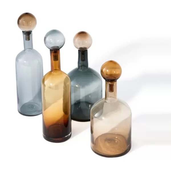 Pols Potten Bubbles and Bottles 4-tlg. Flaschen-Set, handgefertigt, Cognac, kunstvolle Deko, einzigartige Form, hochwertige Materialien