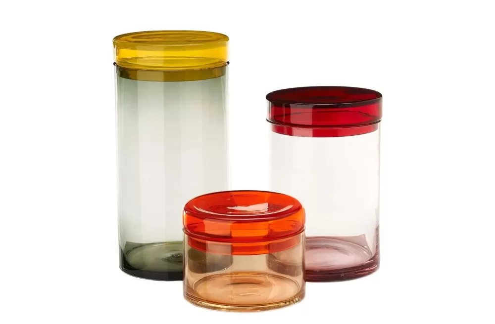 Pols Potten Caps & Jars XL Set – 3 bunte Glasbehälter, mundgeblasen, handgearbeitet, dekorativ & funktional für trockene Waren