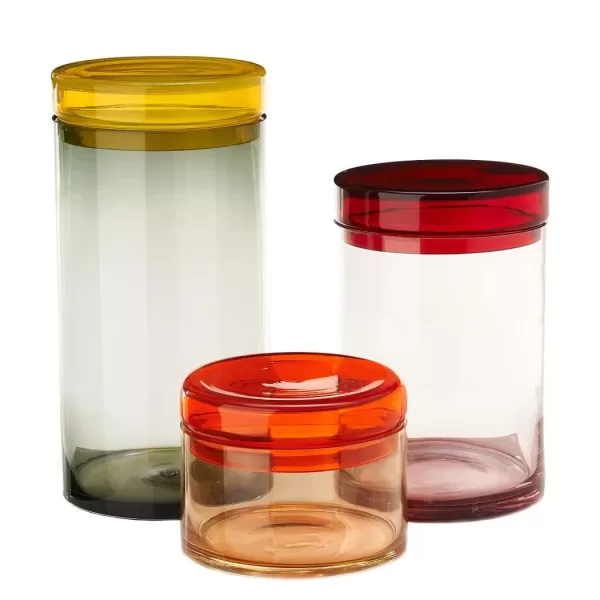 Pols Potten Caps & Jars XL Set – 3 bunte Glasbehälter, mundgeblasen, handgearbeitet, dekorativ & funktional für trockene Waren