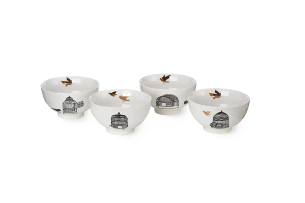 Pols Potten Freedom Bird Schüsseln 4er Set – Elegantes Porzellan mit Vogel-Motiven, ideal für Küche & Esszimmer, perfekt für besondere Anlässe