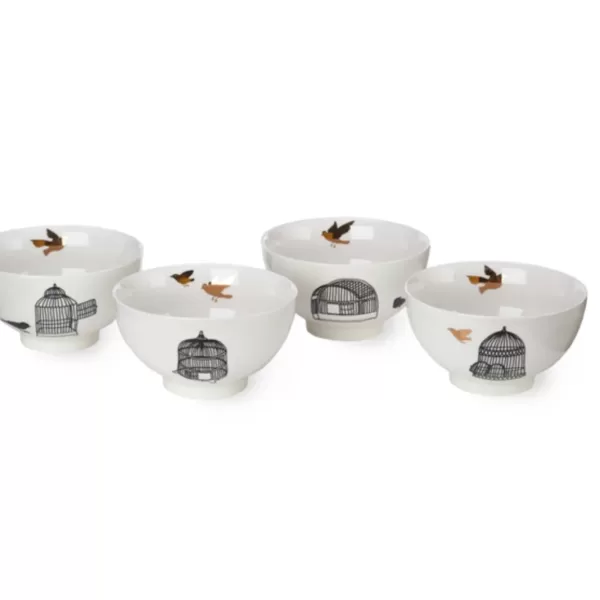 Pols Potten Freedom Bird Schüsseln 4er Set – Elegantes Porzellan mit Vogel-Motiven, ideal für Küche & Esszimmer, perfekt für besondere Anlässe