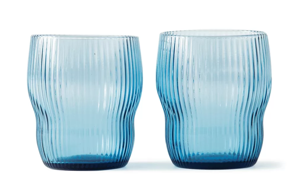 Pols Potten Pum Tumblers 2er Set - Hochwertige Trinkgläser in Dunkelblau, Rillendesign, luxuriös & stilvoll, ideal für Genießer