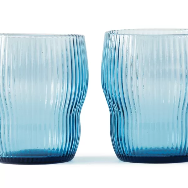 Pols Potten Pum Tumblers 2er Set - Hochwertige Trinkgläser in Dunkelblau, Rillendesign, luxuriös & stilvoll, ideal für Genießer