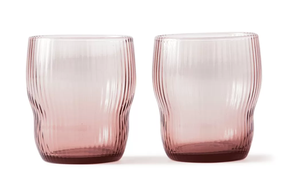 Pols Potten Pum Tumblers Set 2er - Dunkellila Trinkgläser, Hochwertiges Glas, Luxuriöses Design, Haptische Rillen, Exquisites Trinkerlebnis