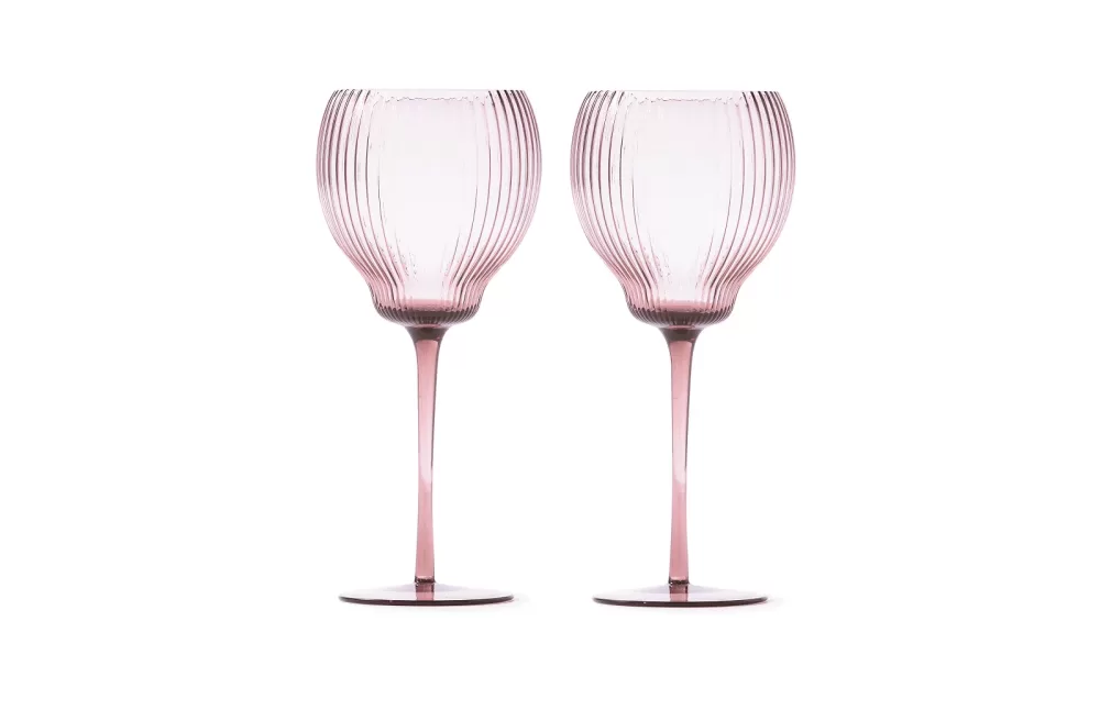 Pols Potten Pum Wineglasses S - 2er Set Trinkgläser in Dunkelpurpur | Luxuriöse Tumblers mit Rillen | Hochwertiges Glasdesign