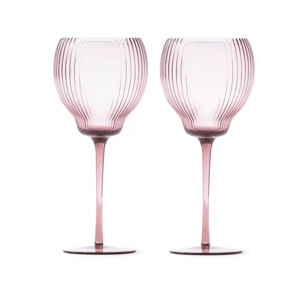 Pols Potten Pum Wineglasses S - 2er Set Trinkgläser in Dunkelpurpur | Luxuriöse Tumblers mit Rillen | Hochwertiges Glasdesign