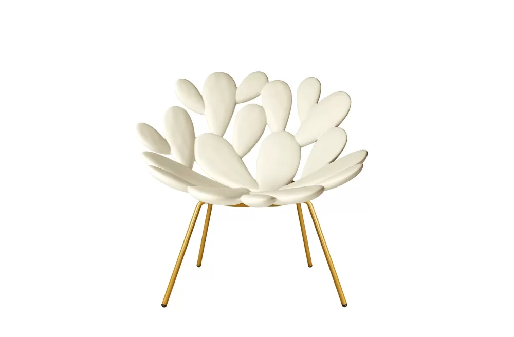 Qeeboo Filicudi Armchair - White & Brass, Mediterranean-Inspired Lounge Chair for Indoor & Outdoor Use, Designed by Marcantonio