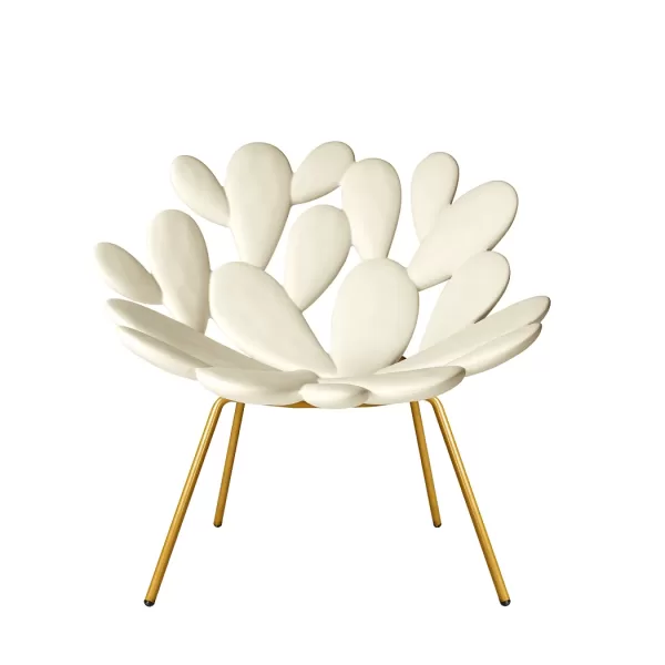 Qeeboo Filicudi Armchair - White & Brass, Mediterranean-Inspired Lounge Chair for Indoor & Outdoor Use, Designed by Marcantonio