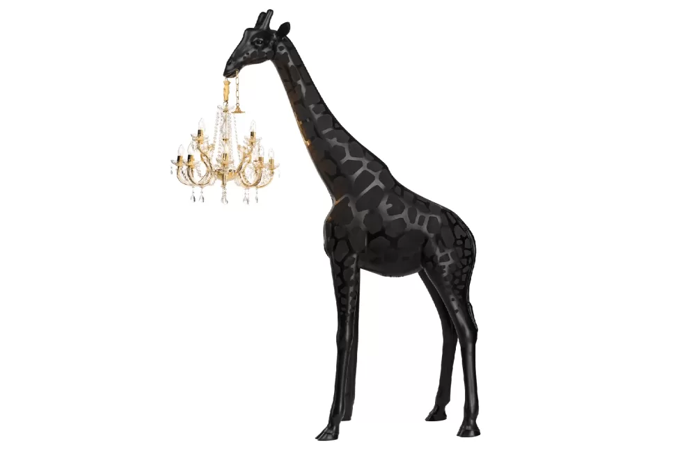 Qeeboo Giraffe in Love M Stehlampe - Black Indoor, 2,65m, dimmbar, eleganter Kronleuchter, Marcantonio Design, Wohnzimmer Deko