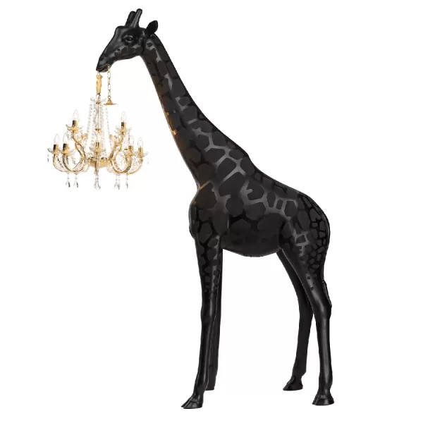 Qeeboo Giraffe in Love M Stehlampe - Black Indoor, 2,65m, dimmbar, eleganter Kronleuchter, Marcantonio Design, Wohnzimmer Deko