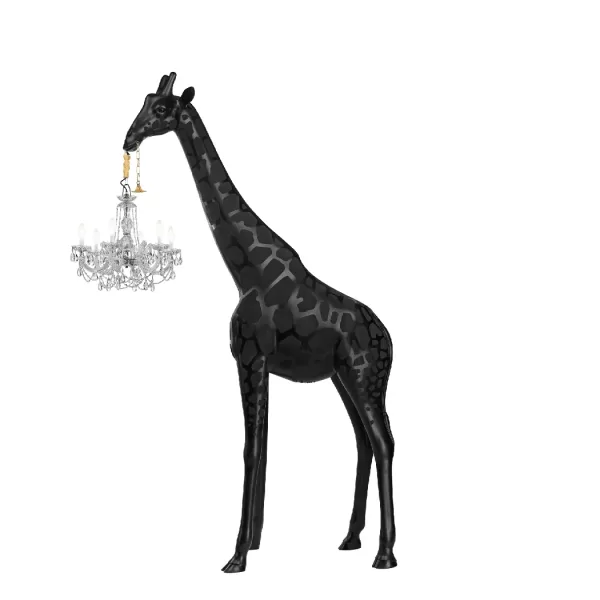 Qeeboo Giraffe in Love Stehlampe M - Schwarze Outdoor-Lampe, 2,65m, wasserdicht, IP65, mit Kronleuchter, Design von Marcantonio