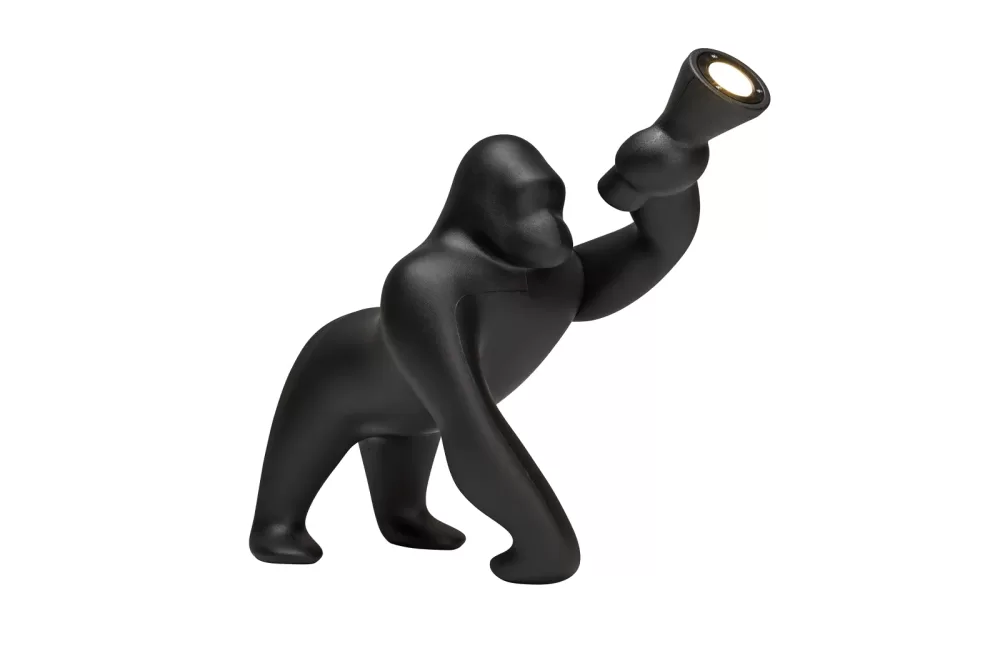 Qeeboo Kong XS Black Tischleuchte | Verstellbarer Arm | Design von Stefano Giovannoni | Innenbereich | Dekorative Gorilla Lampe