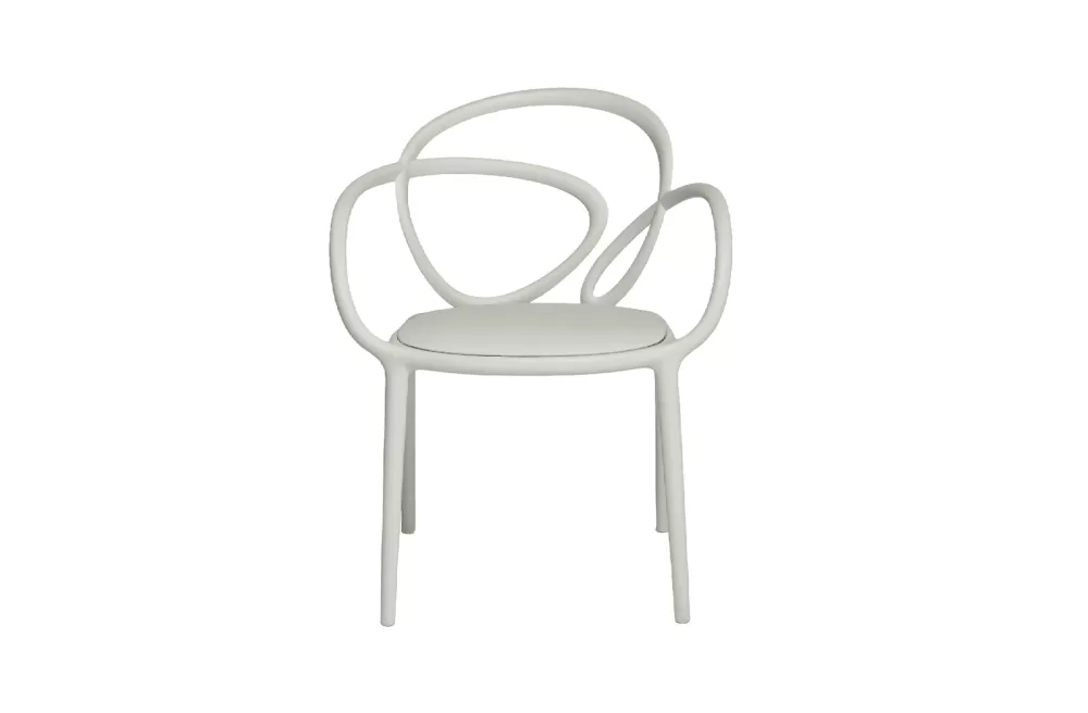 Qeeboo Loop Chair 2er Set mit Polster in Weiß | Designstuhl für Innenbereich, stapelbar, asymmetrische Form, von Front entworfen