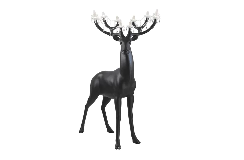 Qeeboo Sherwood Outdoor Stehlampe - 2m Hoher Hirsch mit Kristallgeweih - Elegante Gartenbeleuchtung in Schwarz