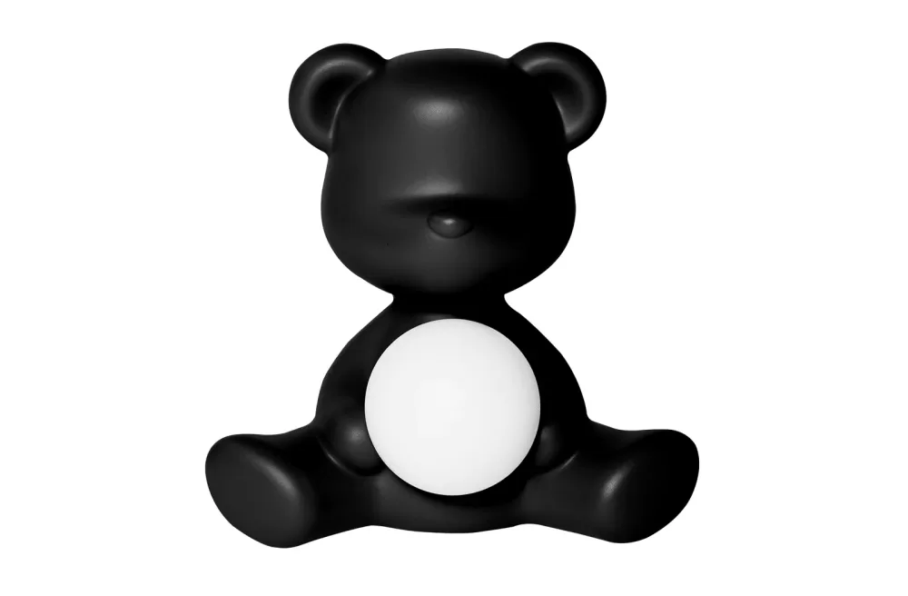 Qeeboo Teddy Girl LED Tischleuchte – Wiederaufladbar, kabellos, schwarz, von Stefano Giovannoni – Kuscheliges Design für jeden Raum