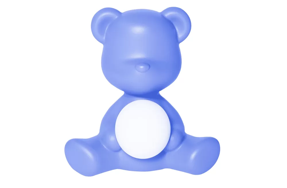 Qeeboo Teddy Girl LED Tischleuchte - Wiederaufladbare, kabellose Leuchte in Light Blue, entworfen von Stefano Giovannoni, für Kinderzimmer