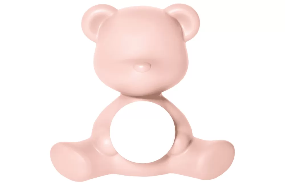 Qeeboo Teddy Girl LED-Leuchte - Wiederaufladbare Tischlampe in Powder Pink, Design von Stefano Giovannoni, kabellos, süßes Teddybär-Design