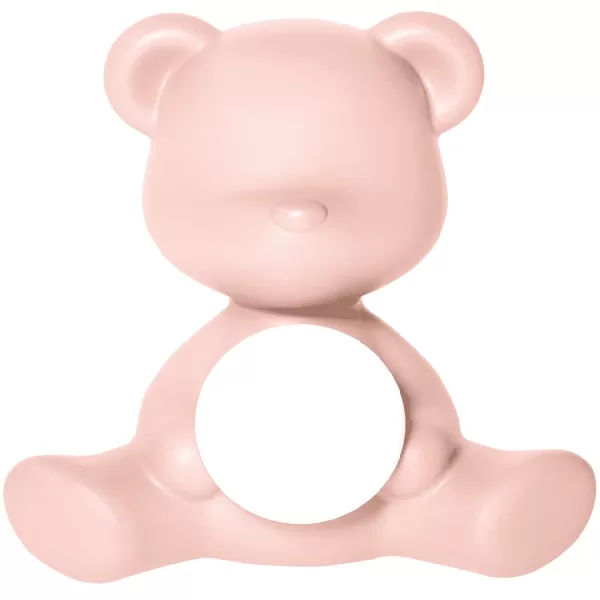 Qeeboo Teddy Girl LED-Leuchte - Wiederaufladbare Tischlampe in Powder Pink, Design von Stefano Giovannoni, kabellos, süßes Teddybär-Design