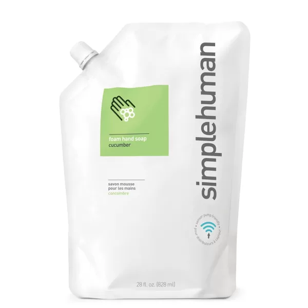 simplehuman Schaumseife Nachfüllbeutel 828 ml - Gurke, hypoallergen, biologisch abbaubar, für Sensorspender, frischer Duft, wiederverschließbar