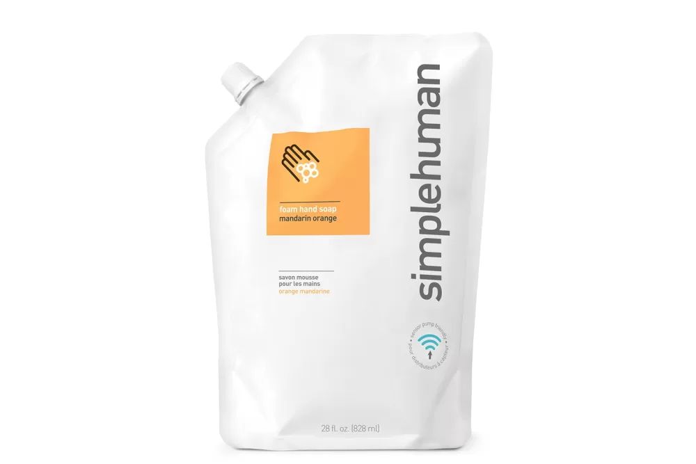 simplehuman Nachfüllbeutel Schaumseife Mandarine-Orange 828 ml – hypoallergen, biologisch abbaubar, ideal für Sensorspender, cremige Konsistenz