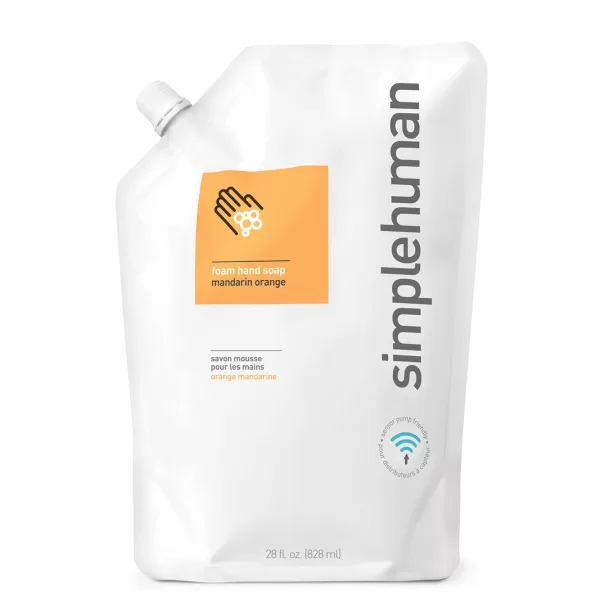 simplehuman Nachfüllbeutel Schaumseife Mandarine-Orange 828 ml – hypoallergen, biologisch abbaubar, ideal für Sensorspender, cremige Konsistenz