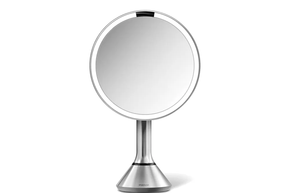 simplehuman Sensorspiegel mit Touch-Helligkeitsregelung, wiederaufladbar, 5-fach Vergrößerung, Edelstahl gebürstet – perfekt für makelloses Make-up