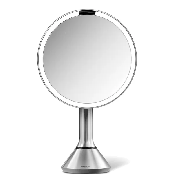 simplehuman Sensorspiegel mit Touch-Helligkeitsregelung, wiederaufladbar, 5-fach Vergrößerung, Edelstahl gebürstet – perfekt für makelloses Make-up