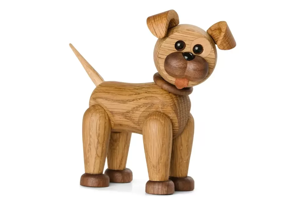 Spring Copenhagen Happy Hund | Beweglicher Holzhund aus Eiche | Braun | 31 Teile | Für Kinder und Erwachsene | Dekorativ und Spielbar