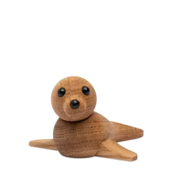 Spring Copenhagen Baby Seal - Handgefertigte Holzfigur in Braun Eiche | Dänisches Design | Beweglicher Kopf | Perfektes Geschenk