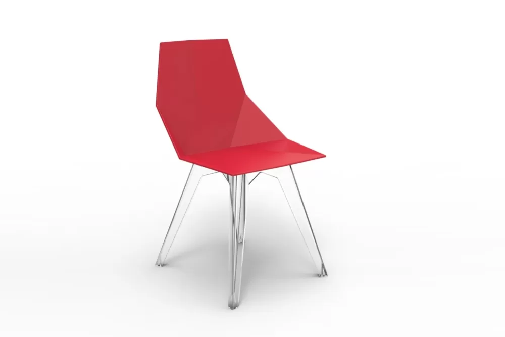 Vondom FAZ Stuhl Rot Matt mit Transparenten Beinen – Modernes Design von Ramón Esteve für Garten, Terrasse & Innenräume