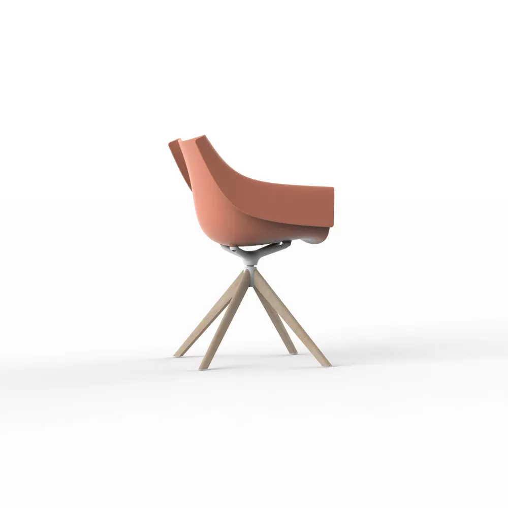 Vondom Manta Drehstuhl mit Holzbeinen Melon/helles Holz, elegantes Design, flexibel, für Innen & Außen, hochwertig - ideal für jeden Raum