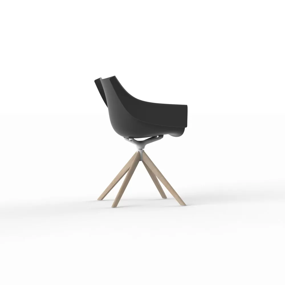 Vondom Manta Drehstuhl mit Holzbeinen Schwarz/Hell Holz, flexibel und wetterfest, modern für Innen- und Außenbereich, luxuriöses Design