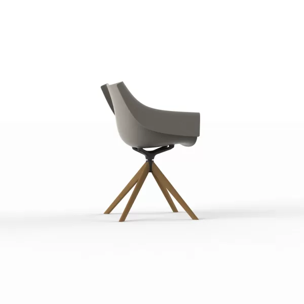 Vondom Manta Drehstuhl mit Holzbeinen Tortora, Dunkles Holz, Schwarz, Flexibles Design, Ideal für Innen- und Außenbereich, Hochwertig & Langlebig