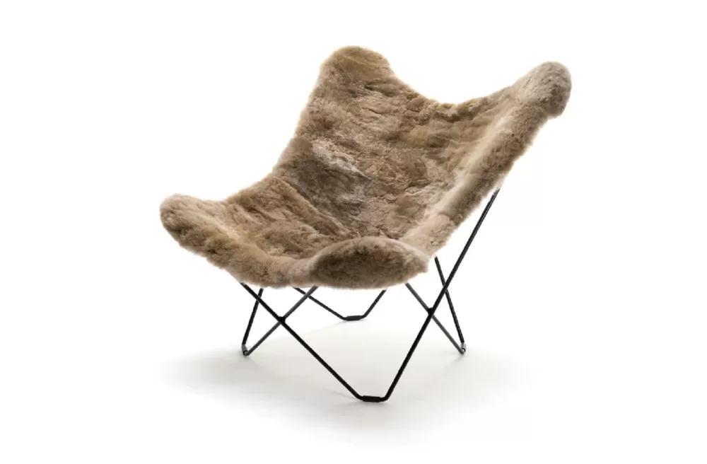 WEICH Couture Alpaca Butterfly Chair MARIPOSA | Dark Champagne | 100% Royal Alpaca | Minimalistisches Design, Allergikerfreundlich, Inkl. Gestell