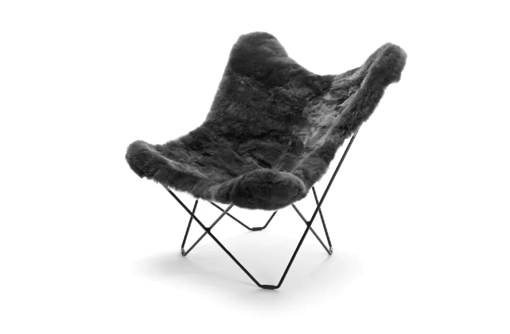 WEICH Couture Alpaca Butterfly Chair MARIPOSA - Graphite Grey, 100% Royal Alpaca, Minimalist Design, inkl. Stahlgestell, Allergikerfreundlich