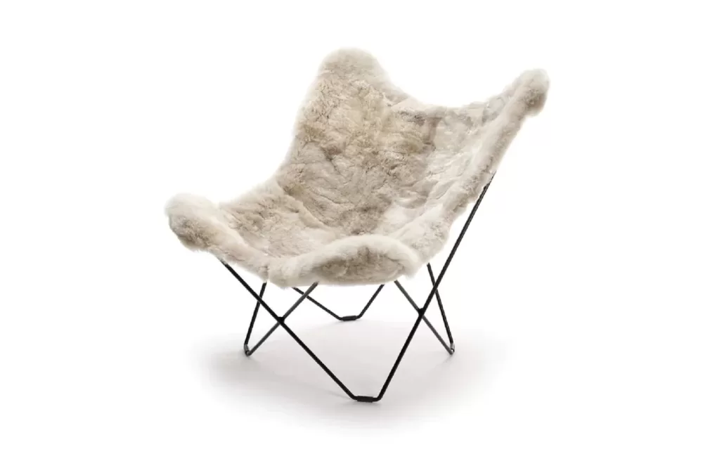 WEICH Couture Alpaca MARIPOSA Butterfly Chair - Offwhite Beige, 100% Royal Alpaca, Minimalistisches Design mit Stahlgestell, Allergikerfreundlich