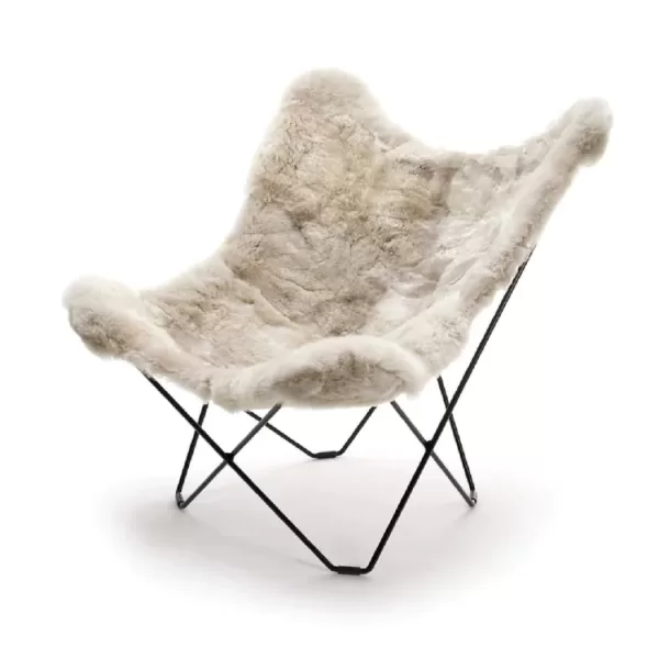 WEICH Couture Alpaca MARIPOSA Butterfly Chair - Offwhite Beige, 100% Royal Alpaca, Minimalistisches Design mit Stahlgestell, Allergikerfreundlich