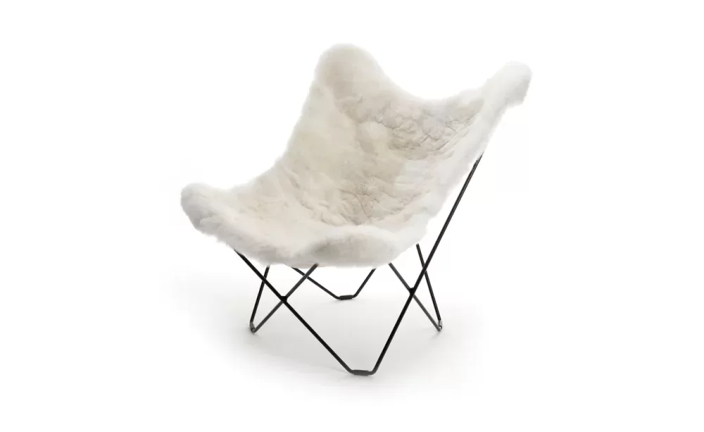 WEICH Couture Alpaca Butterfly Chair MARIPOSA - Pearl White, 100% Royal Alpaca, minimalistisches Design, inkl. Stahlgestell, gemütlich & allergikerfreundlich