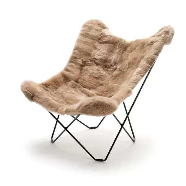 WEICH Couture Alpaca Butterfly Chair MARIPOSA | Taupe | 100% Royal Alpaca-Fell, inkl. CUERO Design Gestell, luxuriös & allergikerfreundlich