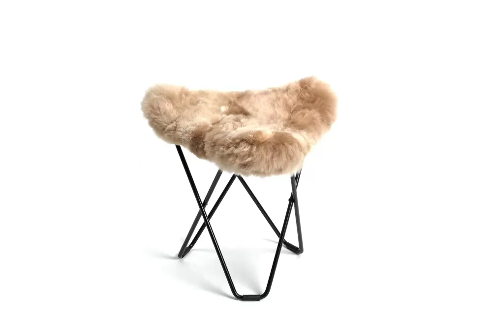 WEICH Couture Alpaca Butterfly Ottomane MARIPOSA | 100% Royal Alpaca-Fell | Champagner | Inkl. Gestell | Designklassiker & Lounge Chair