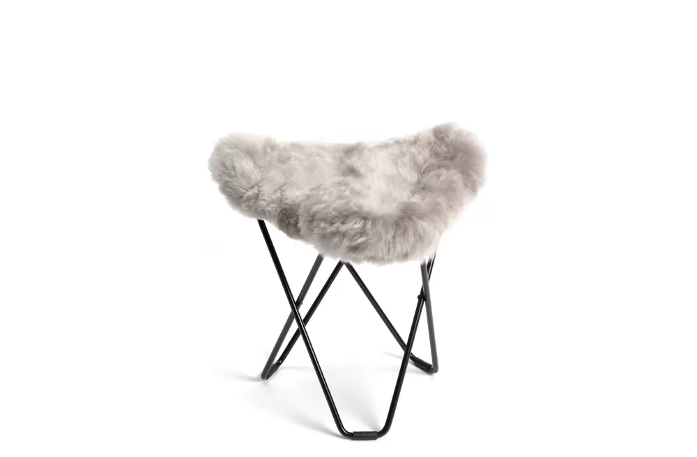 WEICH Couture Alpaca MARIPOSA Ottomane | Butterfly Chair | 100% Royal Alpaca | Silver Grey | Inkl. Gestell aus massiven Stahl