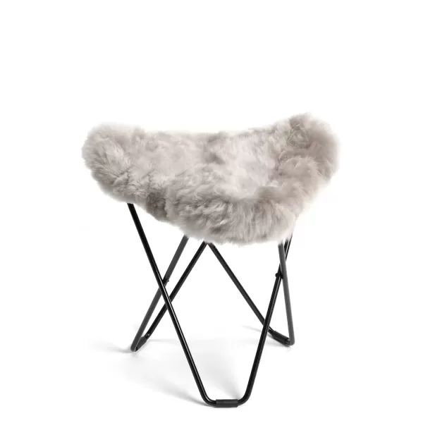 WEICH Couture Alpaca MARIPOSA Ottomane | Butterfly Chair | 100% Royal Alpaca | Silver Grey | Inkl. Gestell aus massiven Stahl