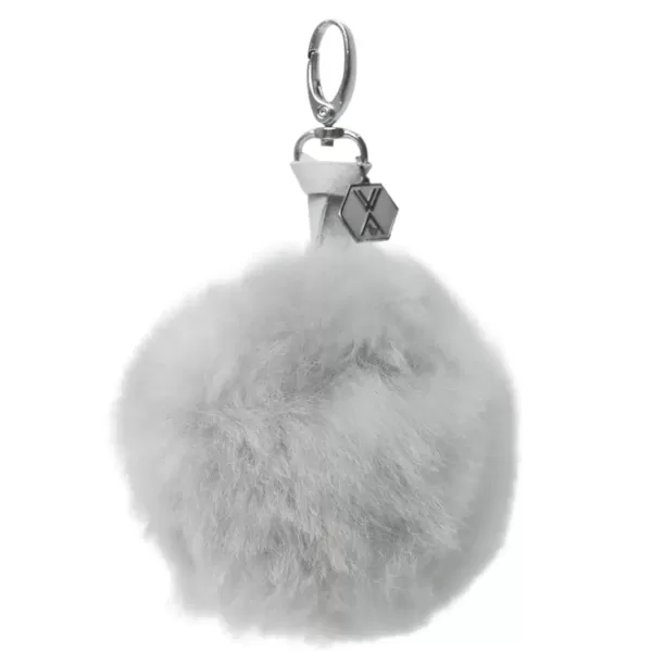 WEICH Couture Alpaca Pompon Schlüsselanhänger CLAVE - Offwhite Grau, 100% Royal Alpaca, hypoallergen, staubabweisend, exklusiver Geschenkkarton