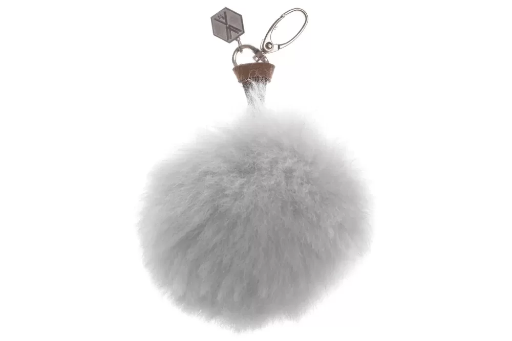 WEICH Couture Alpaca Pompon CLAVE | Schlüsselanhänger aus 100% Royal Alpaca-Fell | Silber Grau | Allergikerfreundlich | Geschenkidee