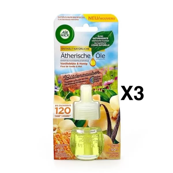 Airwick Navulling Vanille & Honing 19ml x3 - Essentiële Oliën, Neutraliseert Geuren, Tot 120 Dagen, Natuurlijke Ingrediënten, Blossom Magic