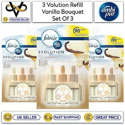 Ambi Pur 3volution Navulling Vanille Bouquet 20ml – Luchtverfrisser met Instelbare Geurverspreiding, Set van 3 Navullingen