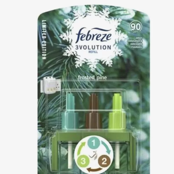 Ambi Pur Febreze 3 Volution Refill Frosted Pine 20ml - Luchtverfrisser voor een frisse dennenbosgeur, veilig voor kinderen.