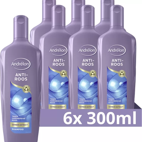 Andrélon Anti-Roos Shampoo - 6 x 300 ml - Effectief tegen hardnekkige roos met gemberextract - 100% gerecycled verpakking